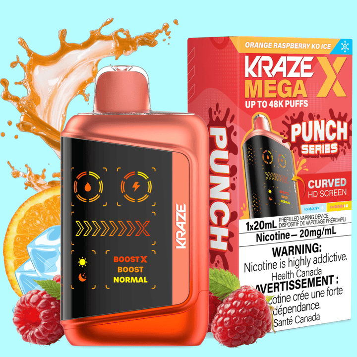 Kraze Mega X 48K Disposable Vape - Orange Raspberry KO Ice Airdrie Vape SuperStore and Bong Shop Alberta Canada