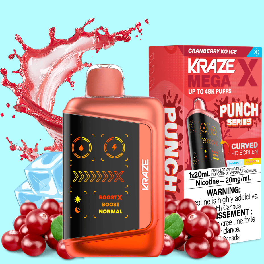 Kraze Mega X 48K Disposable Vape - Punch Series Cranberry KO Ice Airdrie Vape SuperStore and Bong Shop Alberta Canada