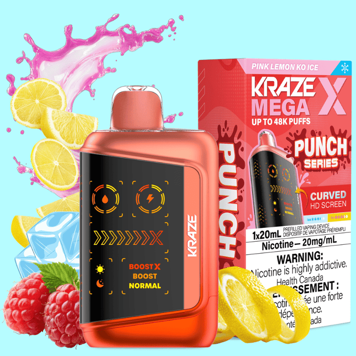 Kraze Mega X 48K Disposable Vape - Punch Series Pink Lemon KO Ice Airdrie Vape SuperStore and Bong Shop Alberta Canada