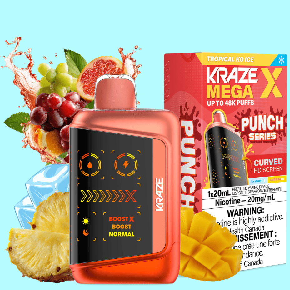 Shop Kraze Mega X 48K Disposable Vape - Punch Series Tropical KO Ice Flavour Airdrie Vape SuperStore and Bong Shop Alberta Canada