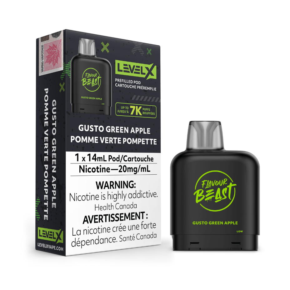 Level X Flavour Beast Pod-Gusto Green Apple 20mg / 7000 Puffs Airdrie Vape SuperStore and Bong Shop Alberta Canada