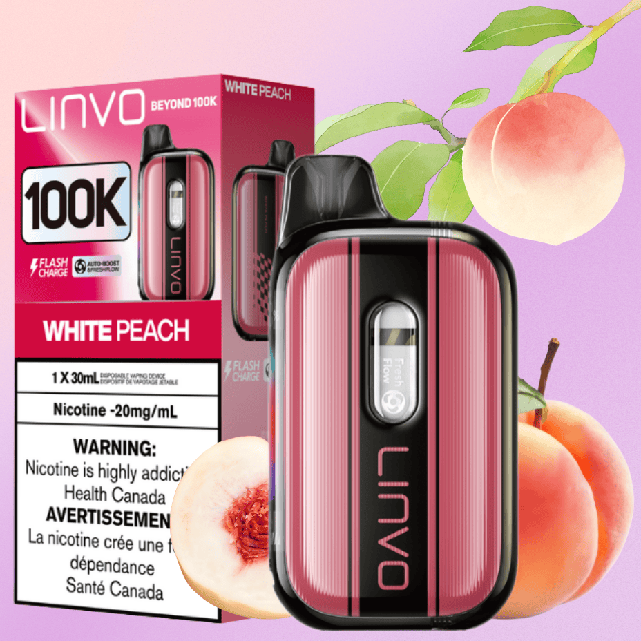 Linvo Beyond 100K Disposable Vape - White Peach Airdrie Vape SuperStore and Bong Shop Alberta Canada