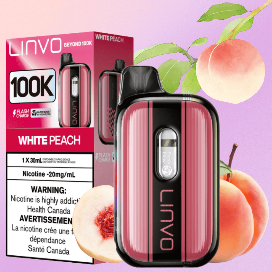 Linvo Beyond 100K Disposable Vape - White Peach Airdrie Vape SuperStore and Bong Shop Alberta Canada