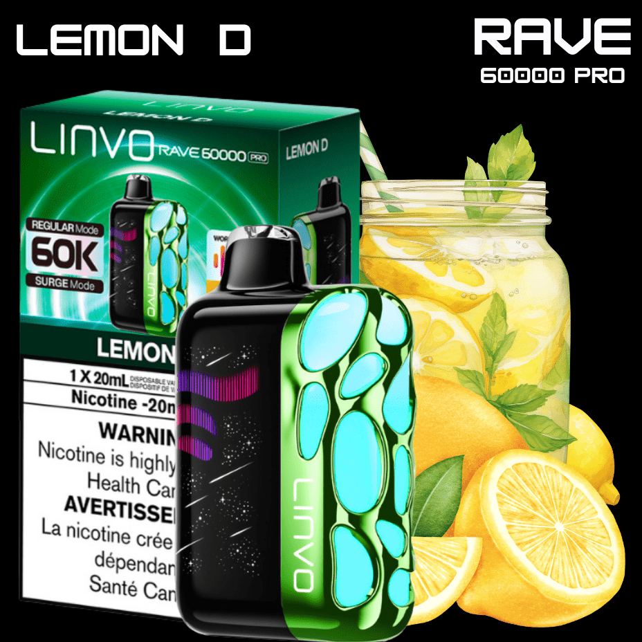 Linvo Rave 60k Disposable Vape-Lemon D 60000 Puffs / 20mg Airdrie Vape SuperStore and Bong Shop Alberta Canada
