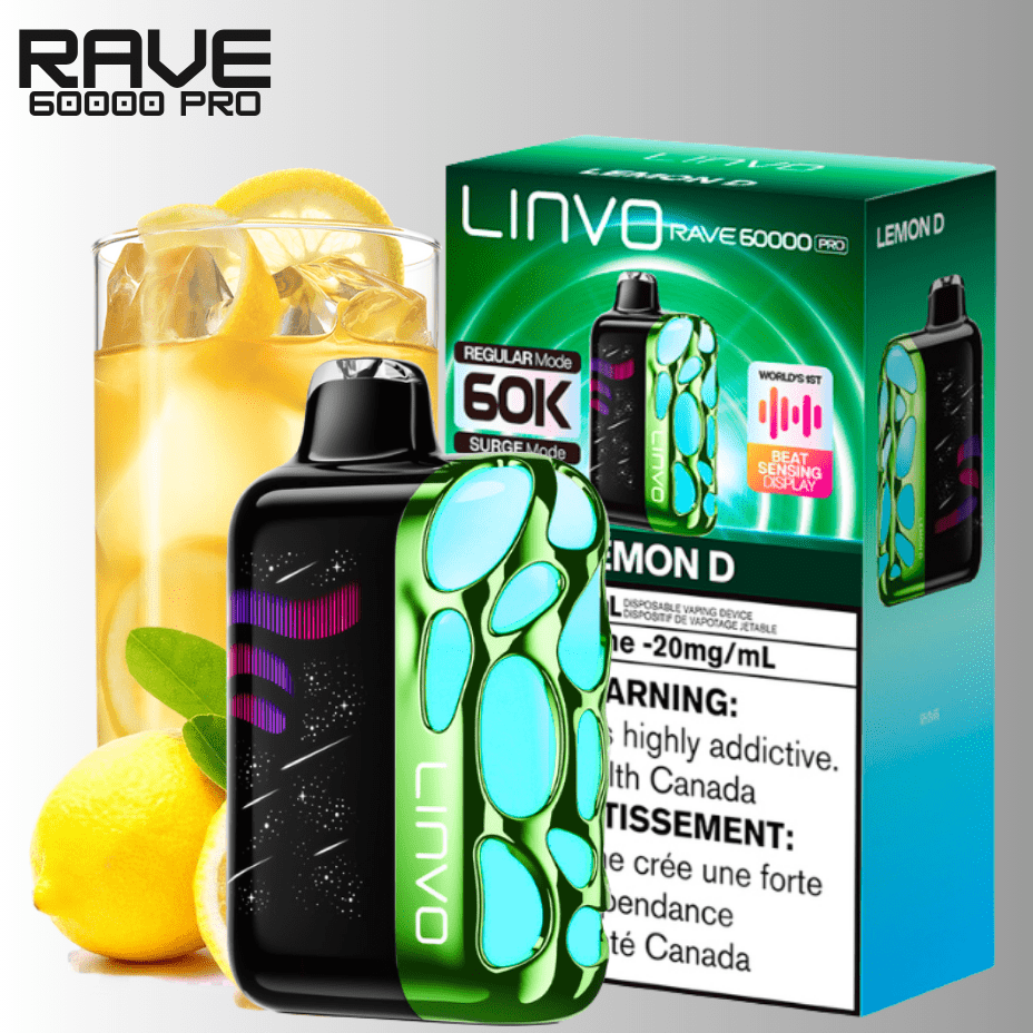 Linvo Rave 60k Disposable Vape-Lemon D 60000 Puffs / 20mg Airdrie Vape SuperStore and Bong Shop Alberta Canada