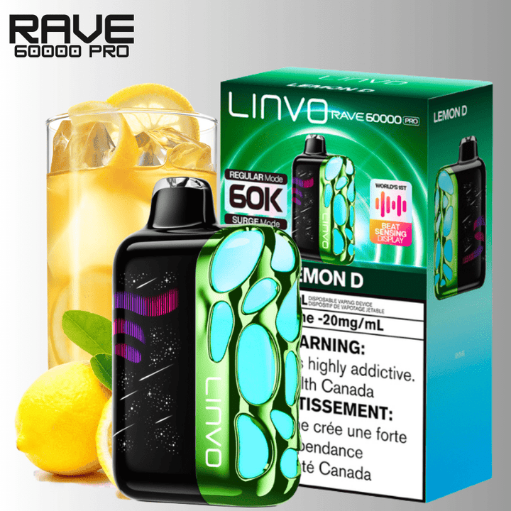 Linvo Rave 60k Disposable Vape-Lemon D 60000 Puffs / 20mg Airdrie Vape SuperStore and Bong Shop Alberta Canada