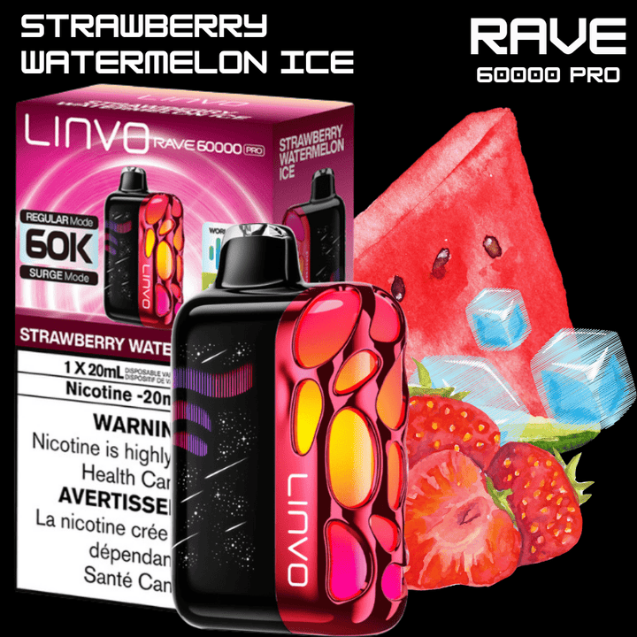 Linvo Rave 60k Disposable Vape-Strawberry Watermelon Ice 60000 Puffs / 20mg Airdrie Vape SuperStore and Bong Shop Alberta Canada