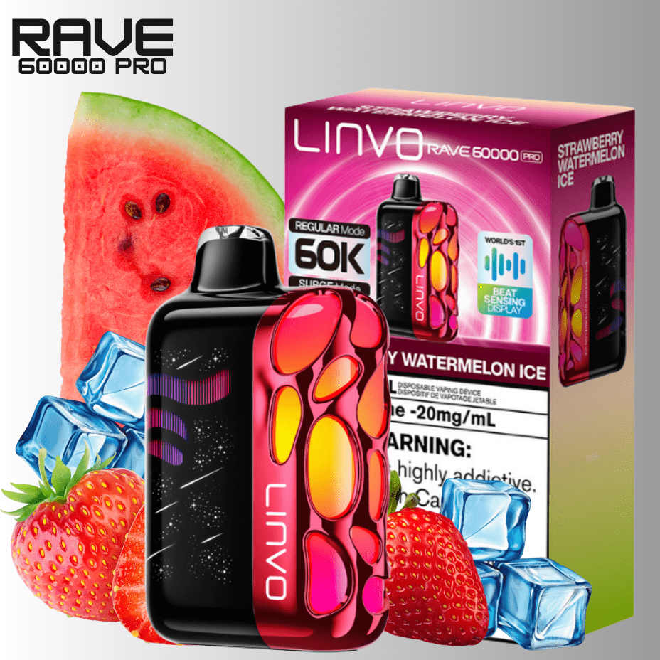Linvo Rave 60k Disposable Vape-Strawberry Watermelon Ice 60000 Puffs / 20mg Airdrie Vape SuperStore and Bong Shop Alberta Canada