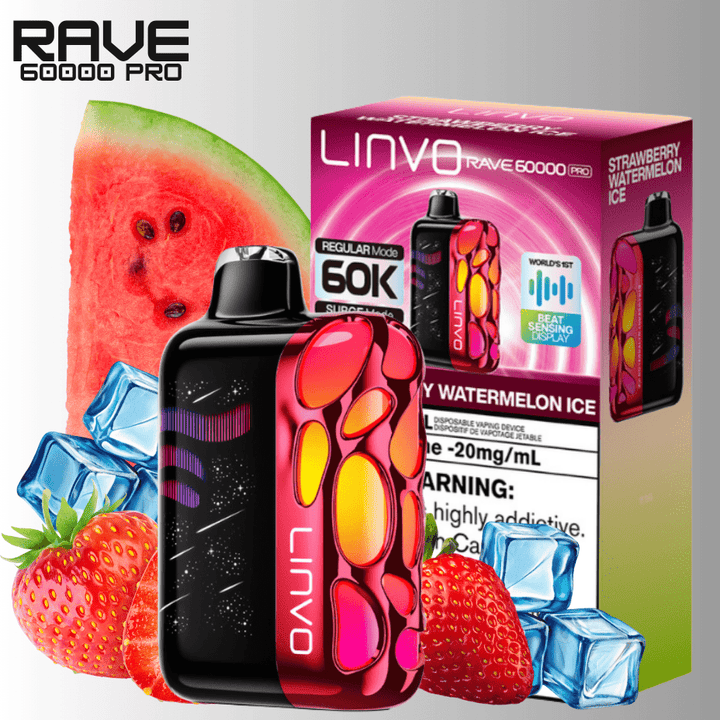 Linvo Rave 60k Disposable Vape-Strawberry Watermelon Ice 60000 Puffs / 20mg Airdrie Vape SuperStore and Bong Shop Alberta Canada