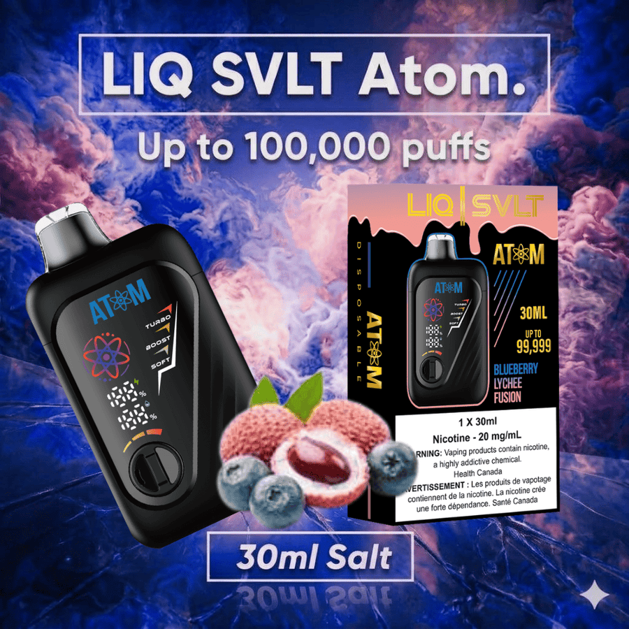 LIQ SVLT Atom 100K Disposable Vape-Blueberry Lychee Fusion Airdrie Vape SuperStore and Bong Shop Alberta Canada