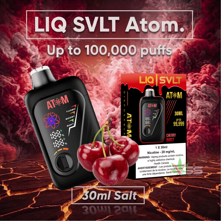 LIQ SVLT Atom 100K Disposable Vape-Cherry Burst Airdrie Vape SuperStore and Bong Shop Alberta Canada