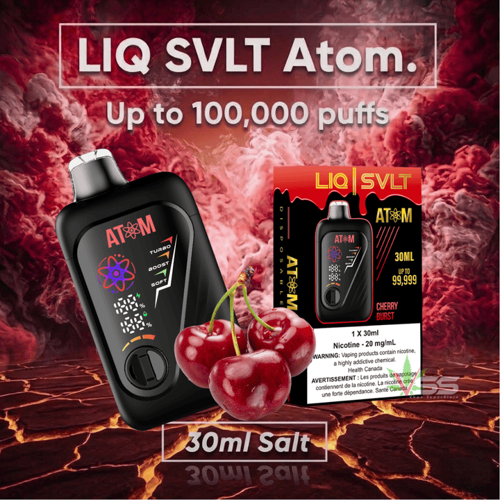 LIQ SVLT Atom 100K Disposable Vape-Cherry Burst Airdrie Vape SuperStore and Bong Shop Alberta Canada