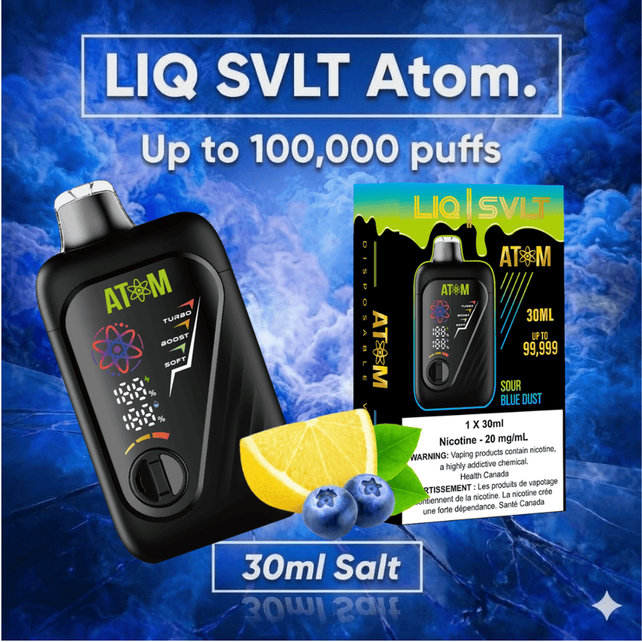 LIQ SVLT Atom 100K Disposable Vape-Sour Blue Dust Airdrie Vape SuperStore and Bong Shop Alberta Canada