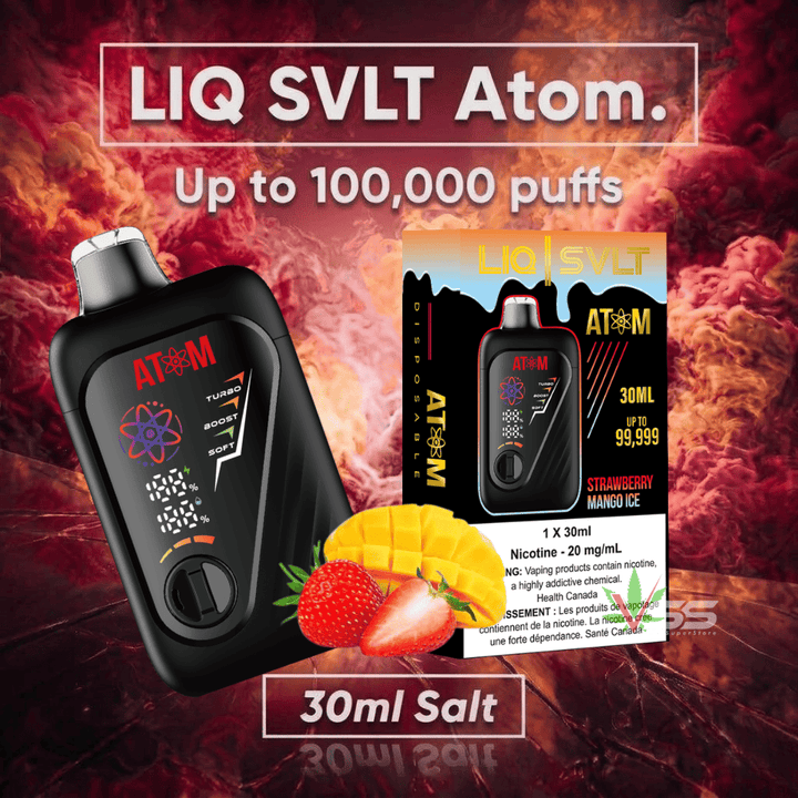 LIQ SVLT Atom 100K Disposable Vape-Strawberry Mango Ice Airdrie Vape SuperStore and Bong Shop Alberta Canada