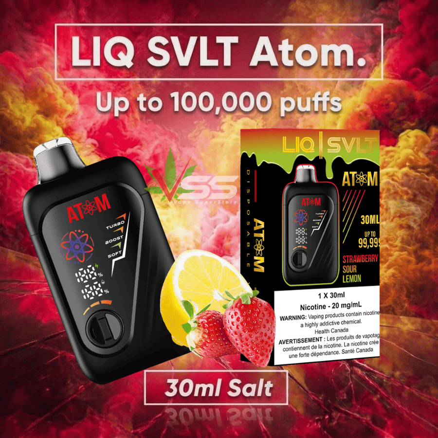 LIQ SVLT Atom 100K Disposable Vape-Strawberry Sour Lemon Airdrie Vape SuperStore and Bong Shop Alberta Canada