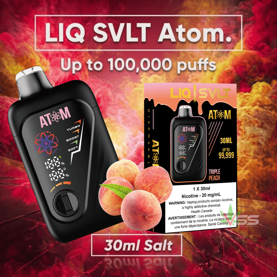 LIQ SVLT Atom 100K Disposable Vape-Triple Peach Airdrie Vape SuperStore and Bong Shop Alberta Canada