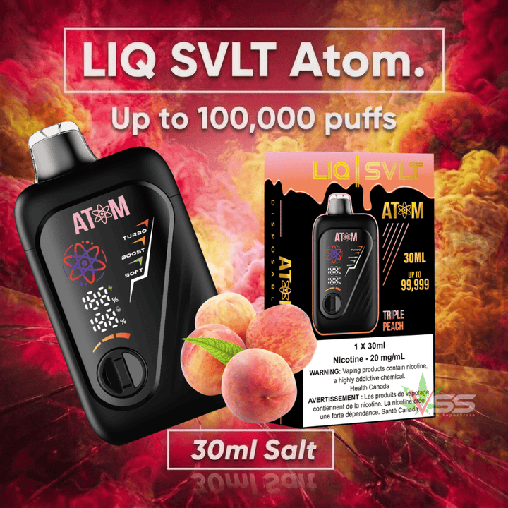 LIQ SVLT Atom 100K Disposable Vape-Triple Peach Airdrie Vape SuperStore and Bong Shop Alberta Canada