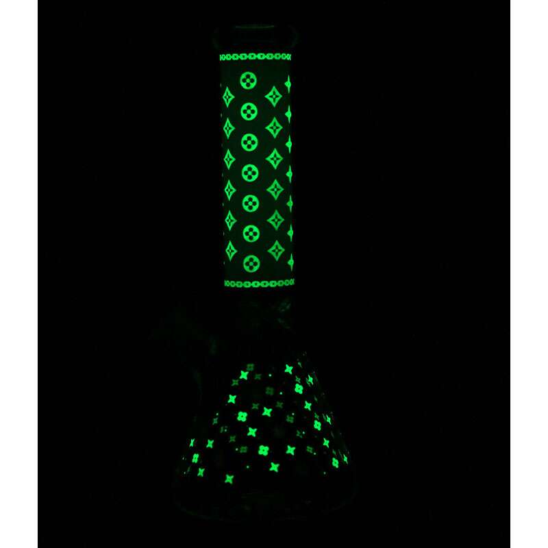 LV Pattern 7mm Beaker Bong Glow In The Dark 14" 7mm Airdrie Vape SuperStore and Bong Shop Alberta Canada