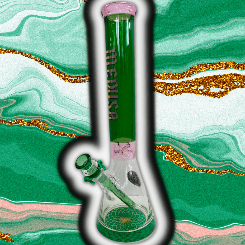 Medusa Glass 9mm Coloured Logo Beaker 16" Green Airdrie Vape SuperStore and Bong Shop Alberta Canada