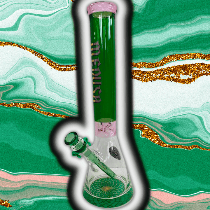Medusa Glass 9mm Coloured Logo Beaker 16" Green Airdrie Vape SuperStore and Bong Shop Alberta Canada