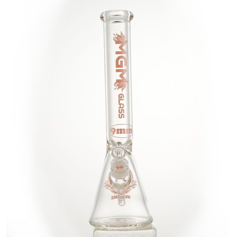 MGM Glass 9mm Classic Clear Logo Beaker-16" Pink Airdrie Vape SuperStore and Bong Shop Alberta Canada
