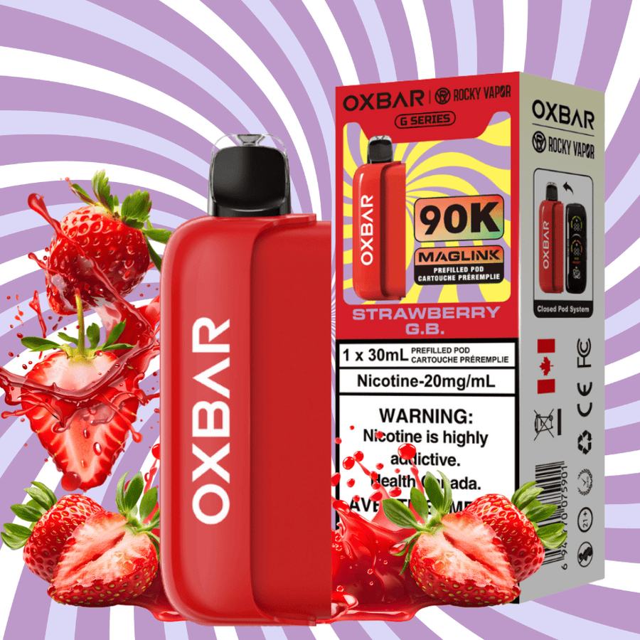 Oxbar Maglink 90K Closed Pods-Strawberry G.B Airdrie Vape SuperStore and Bong Shop Alberta Canada