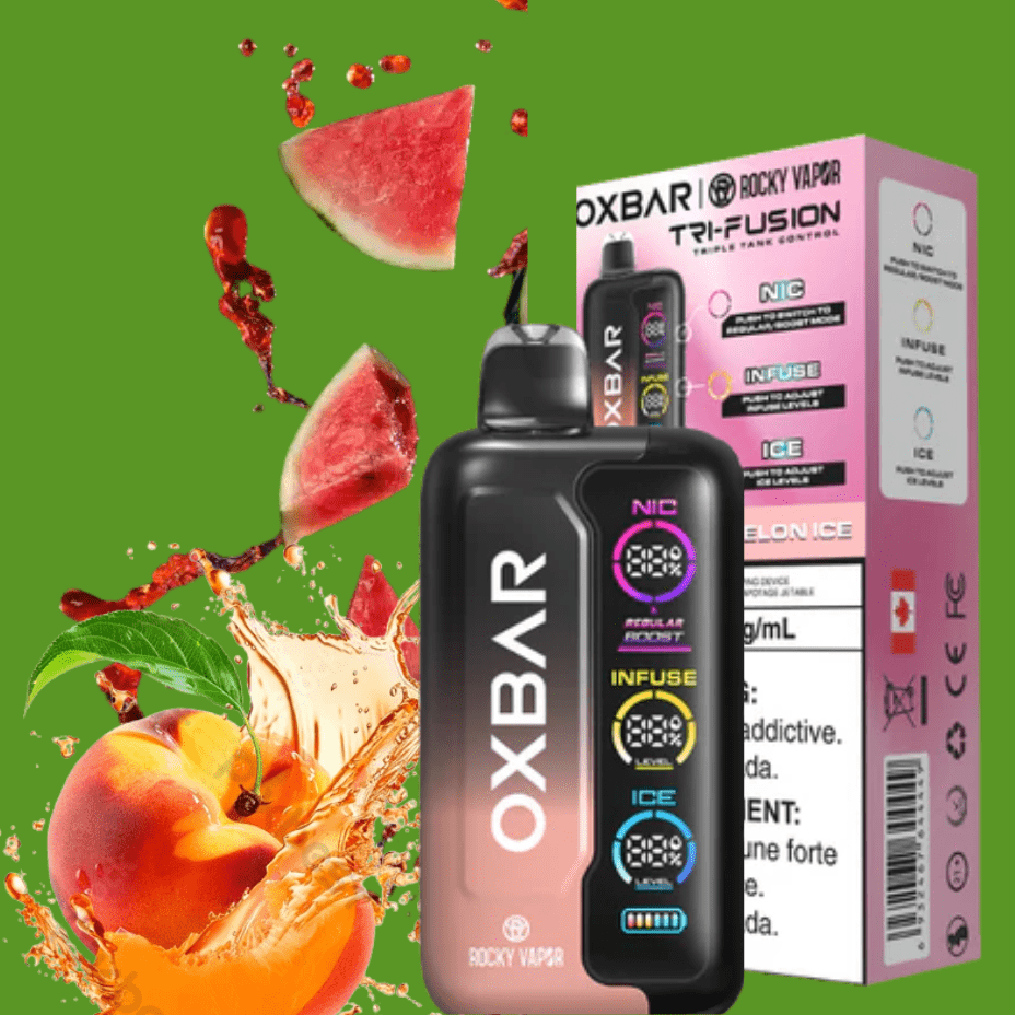 Oxbar Tri-Fusion 45k Disposable Vape-Peach Watermelon Ice 45000 Puffs / 20mg Airdrie Vape SuperStore and Bong Shop Alberta Canada