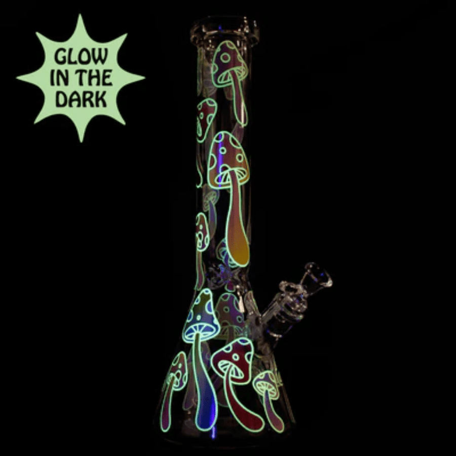 Red Eye 7mm Glow-in-the-Dark Mushroom Magic Beaker-15" Airdrie Vape SuperStore and Bong Shop Alberta Canada