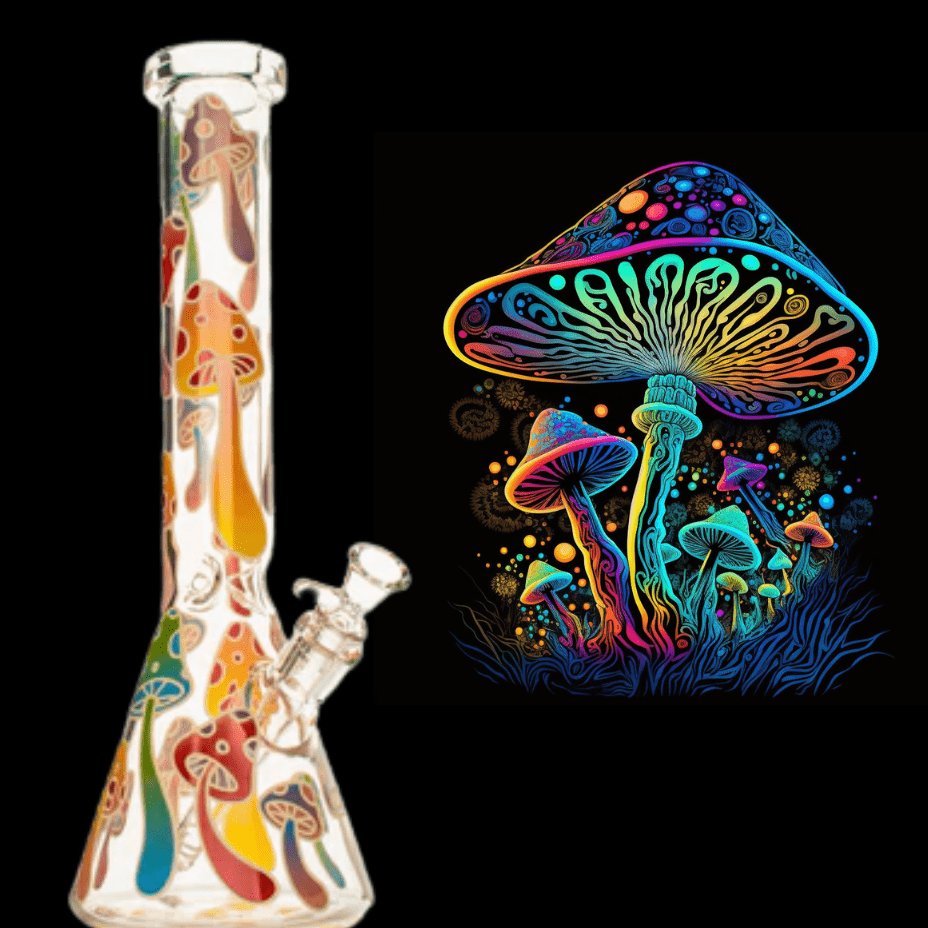 Red Eye 7mm Glow-in-the-Dark Mushroom Magic Beaker-15" Airdrie Vape SuperStore and Bong Shop Alberta Canada