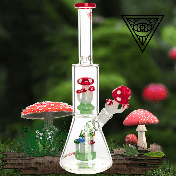 Red Eye Glass Amanita Dual Chamber Beaker 12" 12" / Red Airdrie Vape SuperStore and Bong Shop Alberta Canada