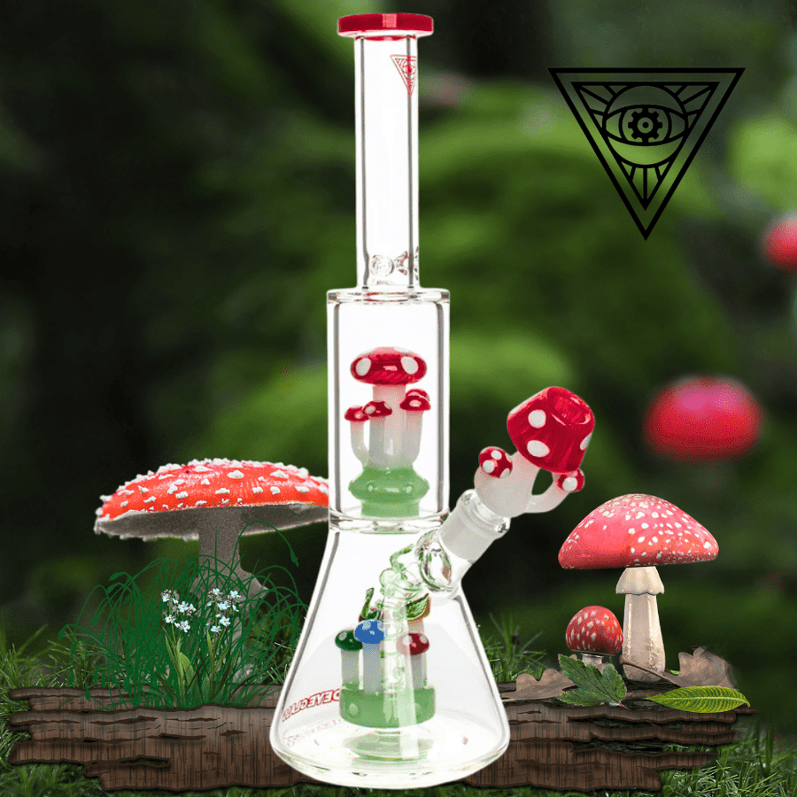 Red Eye Glass Amanita Dual Chamber Beaker 12" 12" / Red Airdrie Vape SuperStore and Bong Shop Alberta Canada