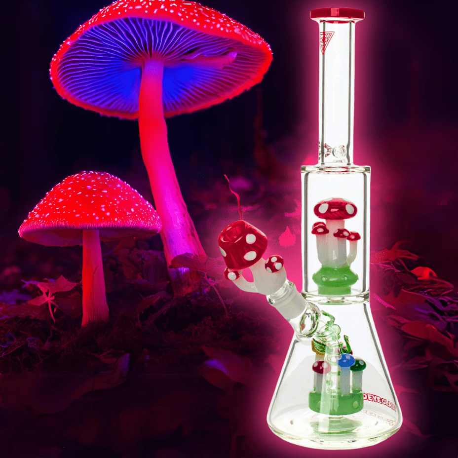 Red Eye Glass Amanita Dual Chamber Beaker 12" 12" / Red Airdrie Vape SuperStore and Bong Shop Alberta Canada