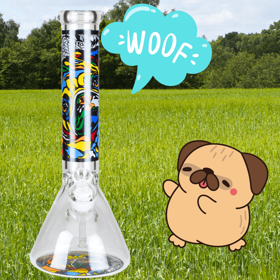 Retro 7mm Dog Design Beaker Bong 14" 14 Inches / 7mm Borosilicate Airdrie Vape SuperStore and Bong Shop Alberta Canada