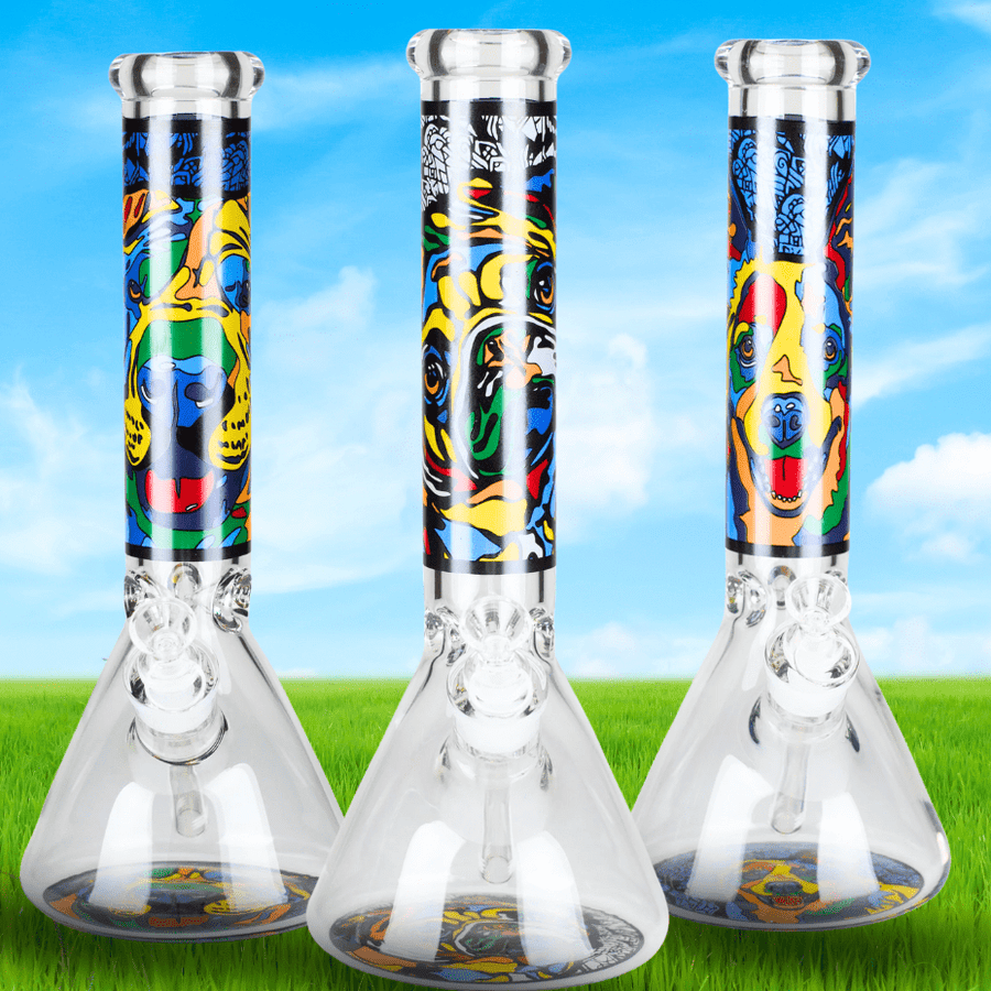 Retro 7mm Dog Design Beaker Bong 14" 14 Inches / 7mm Borosilicate Airdrie Vape SuperStore and Bong Shop Alberta Canada