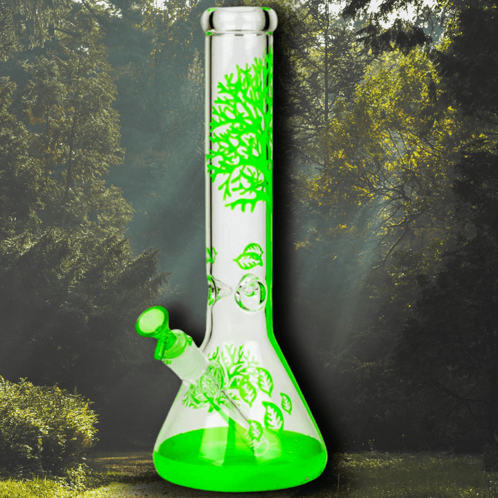 Retro 7mm Tree Of Life Beaker Bong 15" 14" / Green Airdrie Vape SuperStore and Bong Shop Alberta Canada