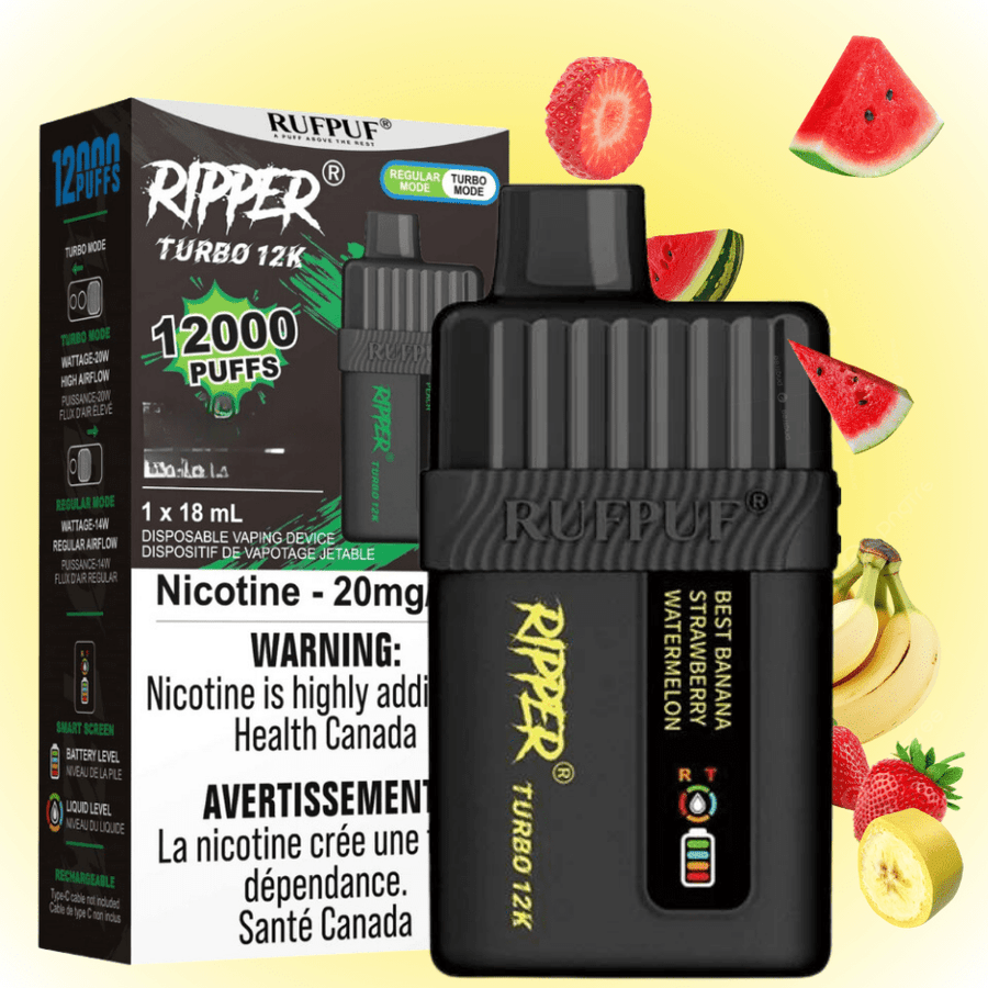 Ripper Turbo 12K Disposable Vape-Banana Strawberry Watermelon 12000 Puffs / 20mg Airdrie Vape SuperStore and Bong Shop Alberta Canada