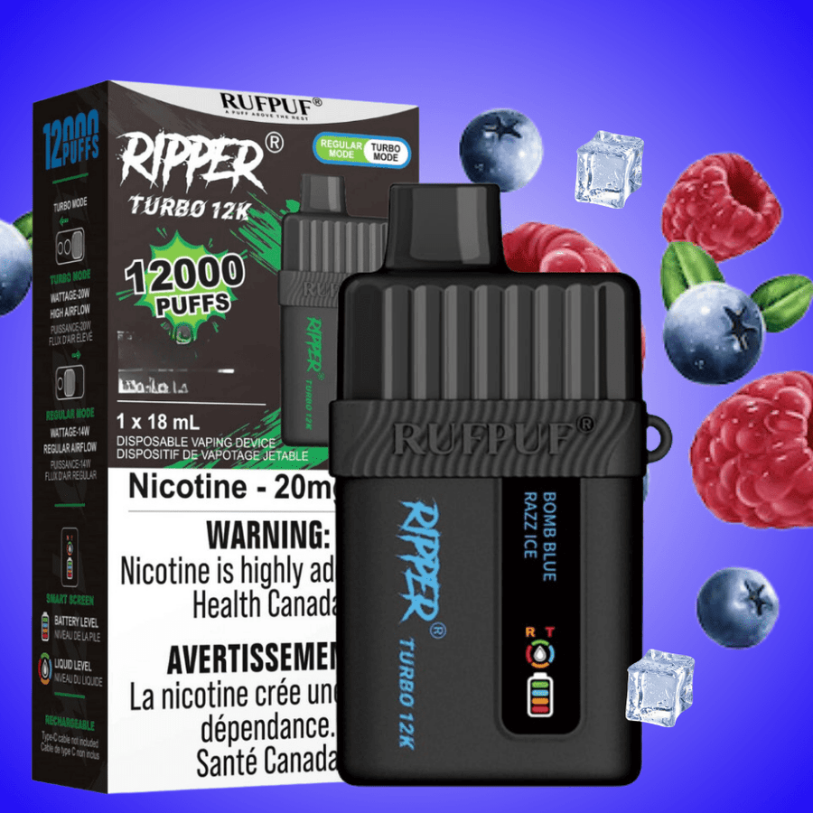 Ripper Turbo 12K Disposable Vape-Bomb Blue Razz Ice 12000 Puffs / 20mg Airdrie Vape SuperStore and Bong Shop Alberta Canada