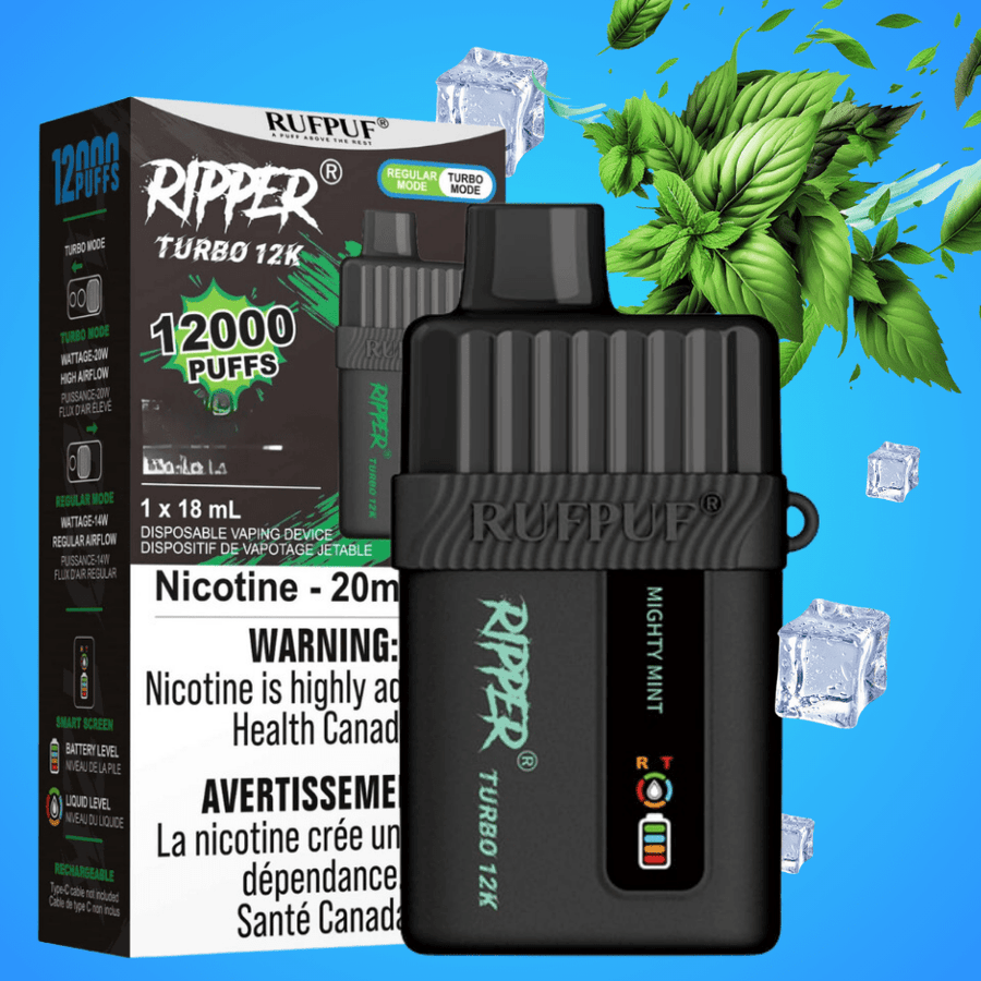 Ripper Turbo 12K Disposable Vape-Mighty Mint Ice 12000 Puffs / 20mg Airdrie Vape SuperStore and Bong Shop Alberta Canada
