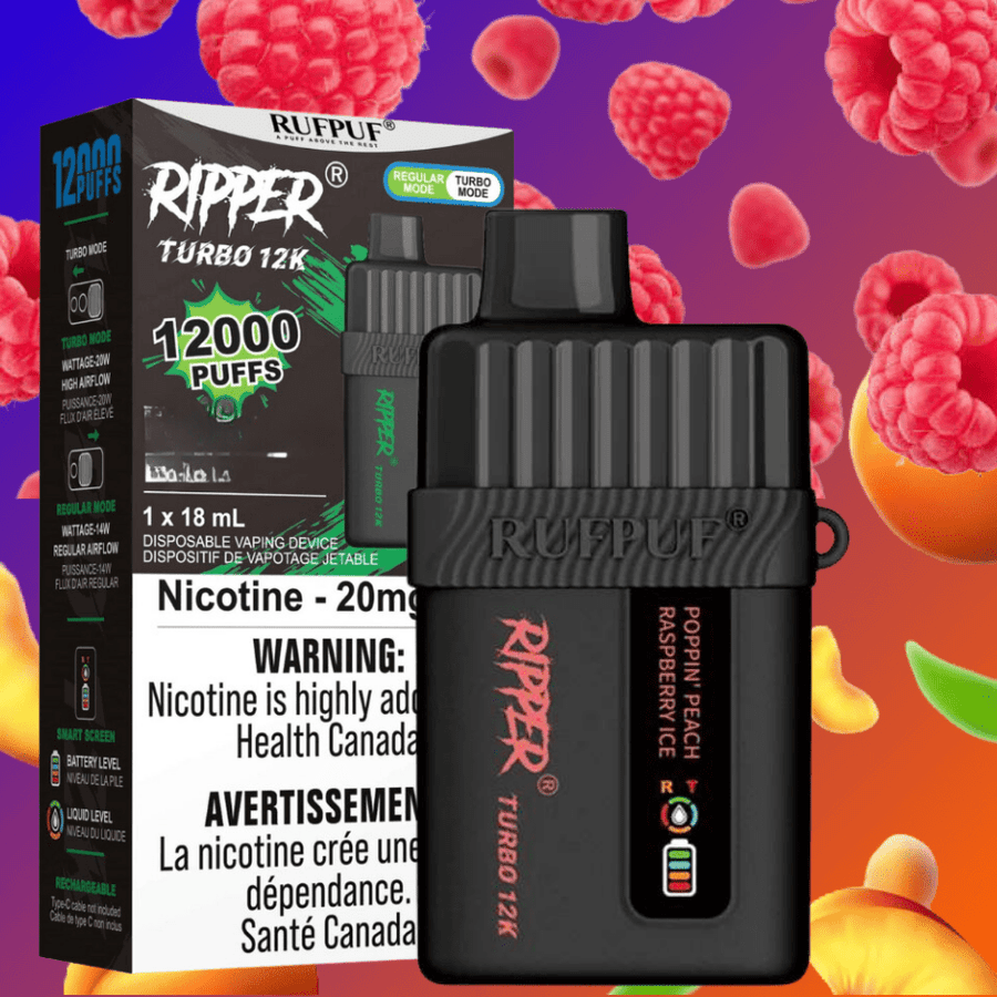 Ripper Turbo 12K Disposable Vape-Poppin' Peach Raspberry Ice 12000 Puffs / 20mg Airdrie Vape SuperStore and Bong Shop Alberta Canada