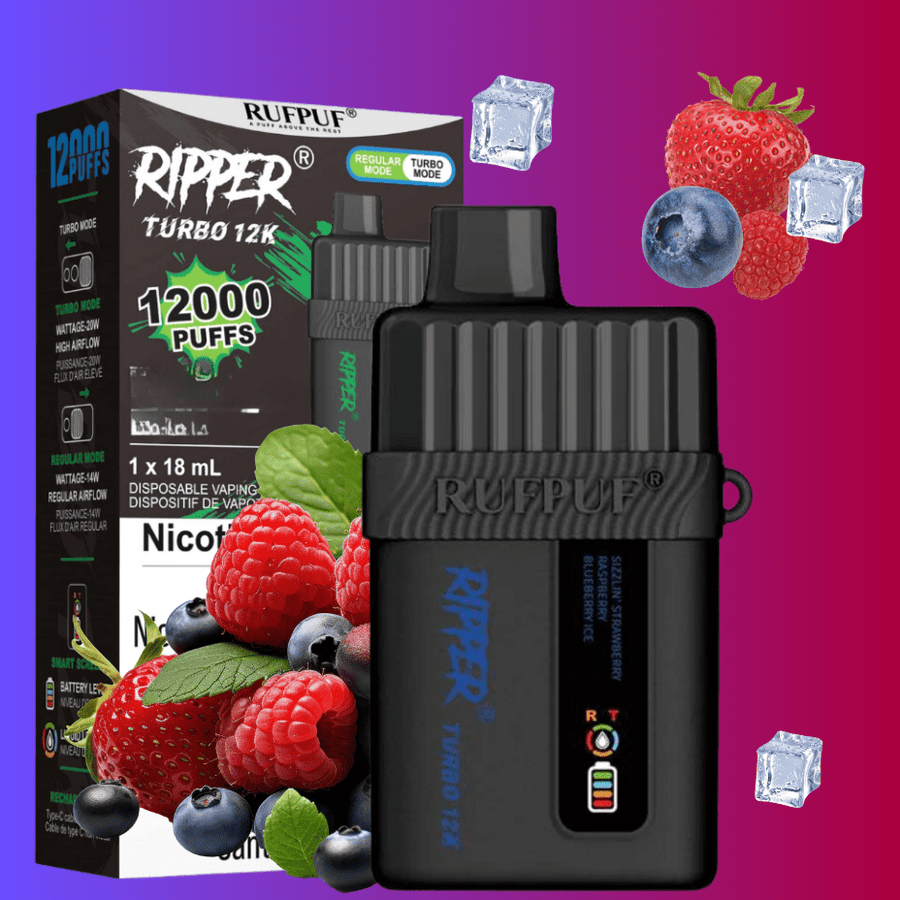 Ripper Turbo 12K Disposable Vape-Sizzlin' Strawberry Raspberry Blueberry Ice 12000 Puffs / 20mg Airdrie Vape SuperStore and Bong Shop Alberta Canada