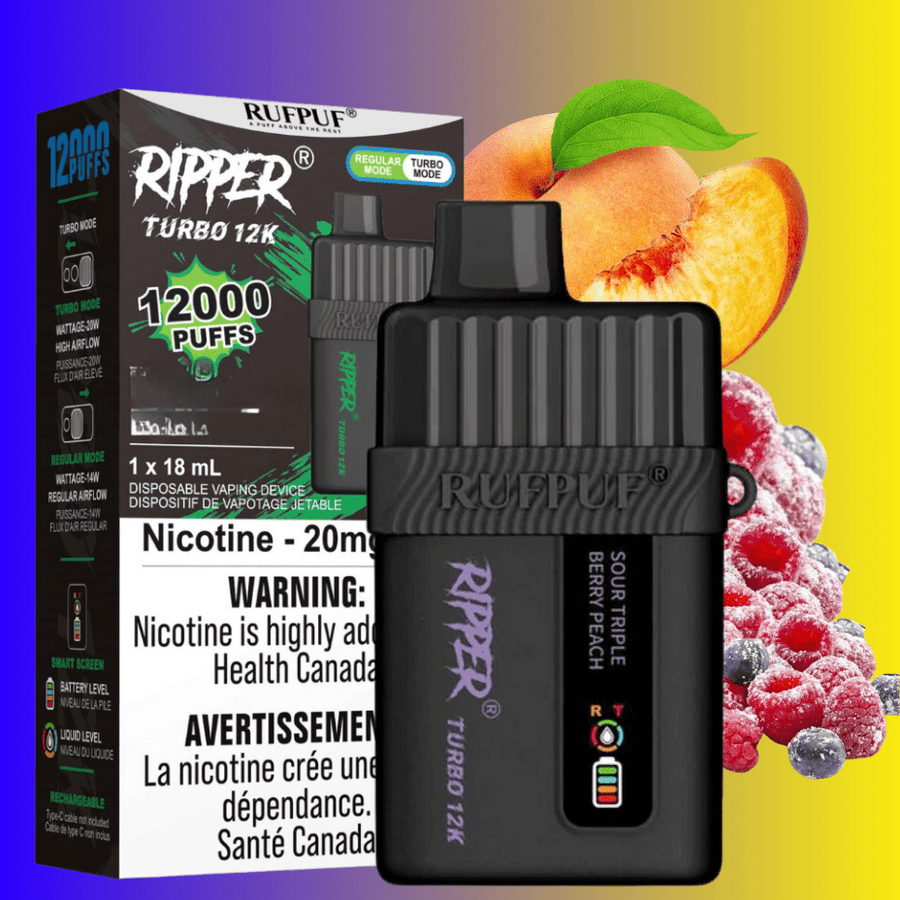Ripper Turbo 12K Disposable Vape-Sour Triple Berry Peach 12000 Puffs / 20mg Airdrie Vape SuperStore and Bong Shop Alberta Canada