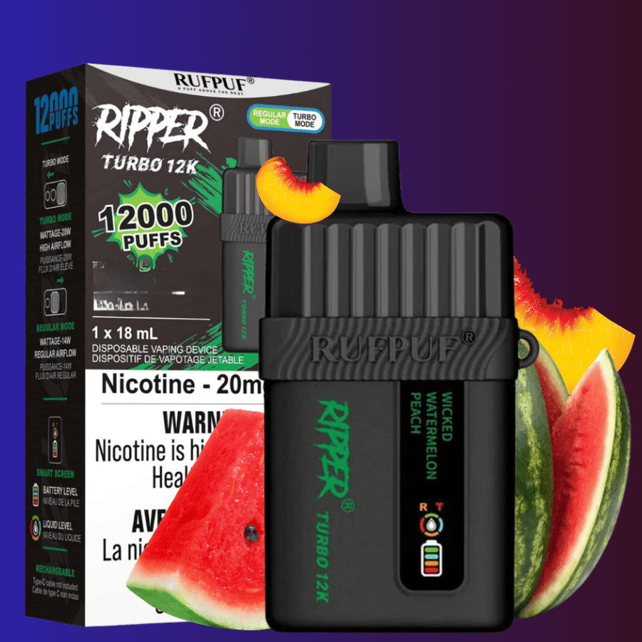 Ripper Turbo 12K Disposable Vape-Wicked Watermelon Peach 12000 Puffs / 20mg Airdrie Vape SuperStore and Bong Shop Alberta Canada
