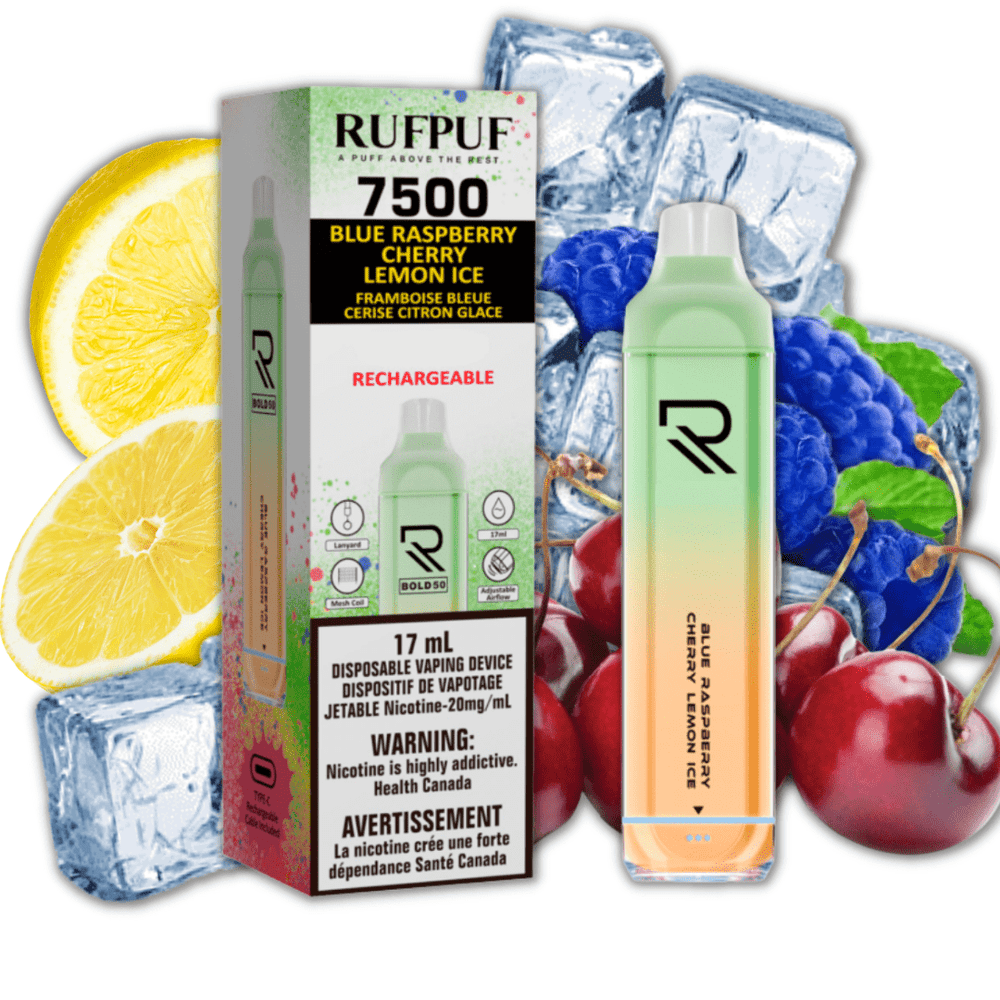 RufPuf 7500 Rechargeable Disposable Blue Raspberry-Cherry Lemon Ice 7500 Puffs / 20mg Airdrie Vape SuperStore and Bong Shop Alberta Canada