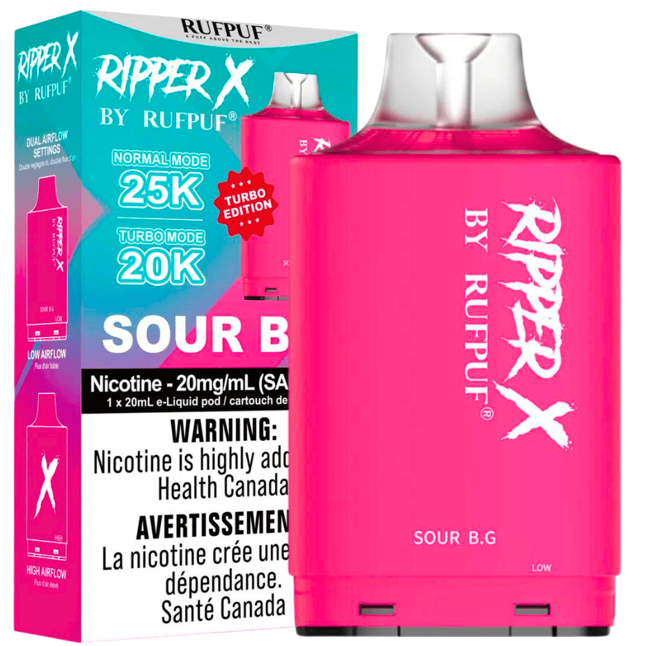 RufPuf Ripper X 35K Turbo Pod - Sour B.G 25K / 20mg Airdrie Vape SuperStore and Bong Shop Alberta Canada