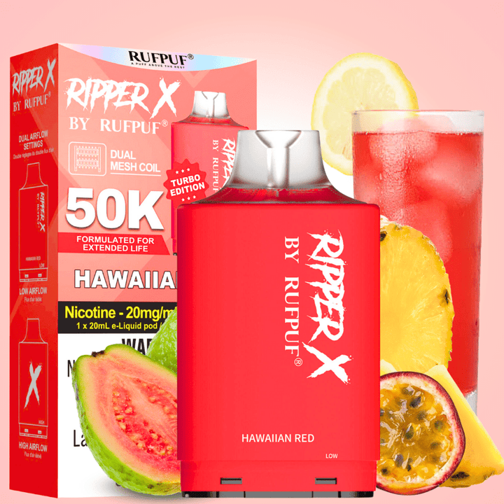RufPuf Ripper X 50K Turbo Pod - Hawaiian Red 20mg / 50000 Puffs Airdrie Vape SuperStore and Bong Shop Alberta Canada