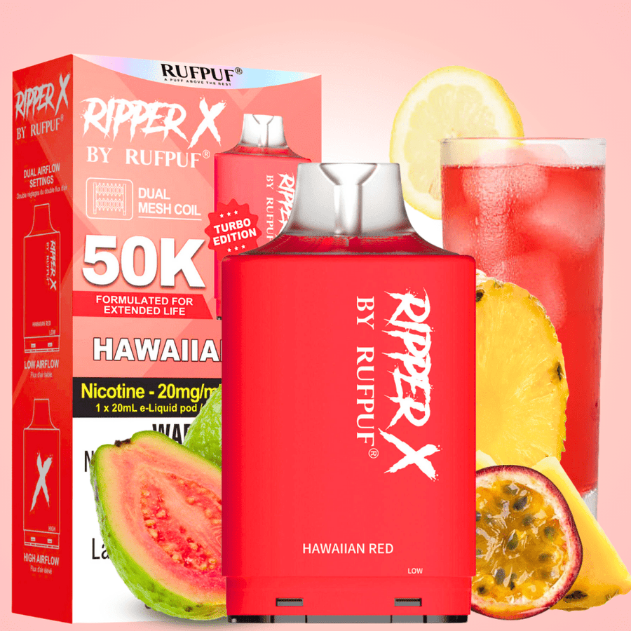RufPuf Ripper X 50K Turbo Pod - Hawaiian Red 20mg / 50000 Puffs Airdrie Vape SuperStore and Bong Shop Alberta Canada