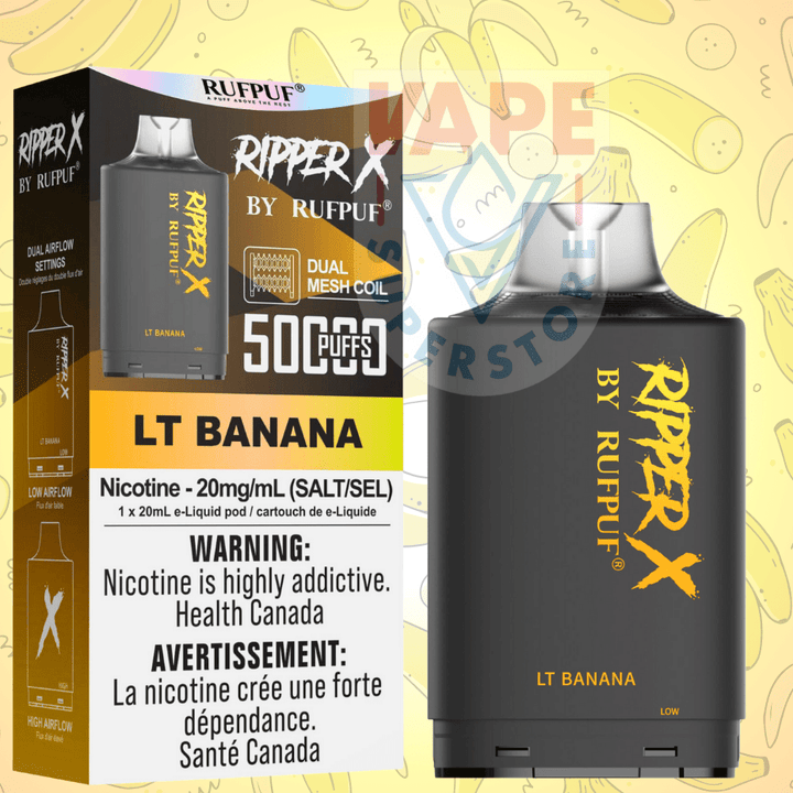 RufPuf Ripper X 50K Turbo Pod - LT Banana 20mg / 50000 Puffs Airdrie Vape SuperStore and Bong Shop Alberta Canada