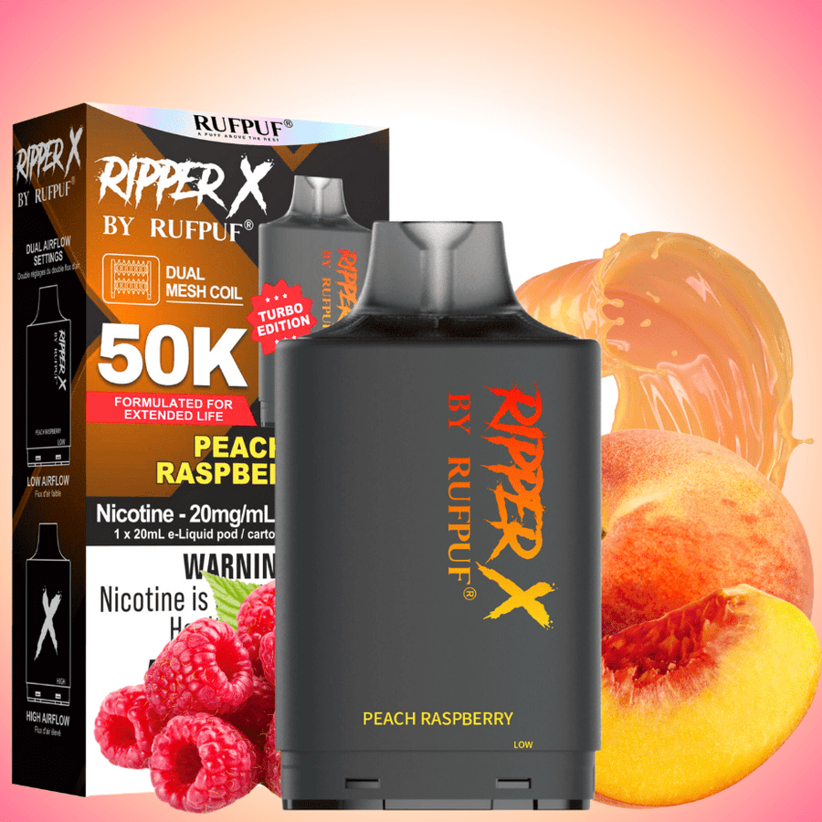 RufPuf Ripper X 50K Turbo Pod - Peach Raspberry 20mg Airdrie Vape SuperStore and Bong Shop Alberta Canada