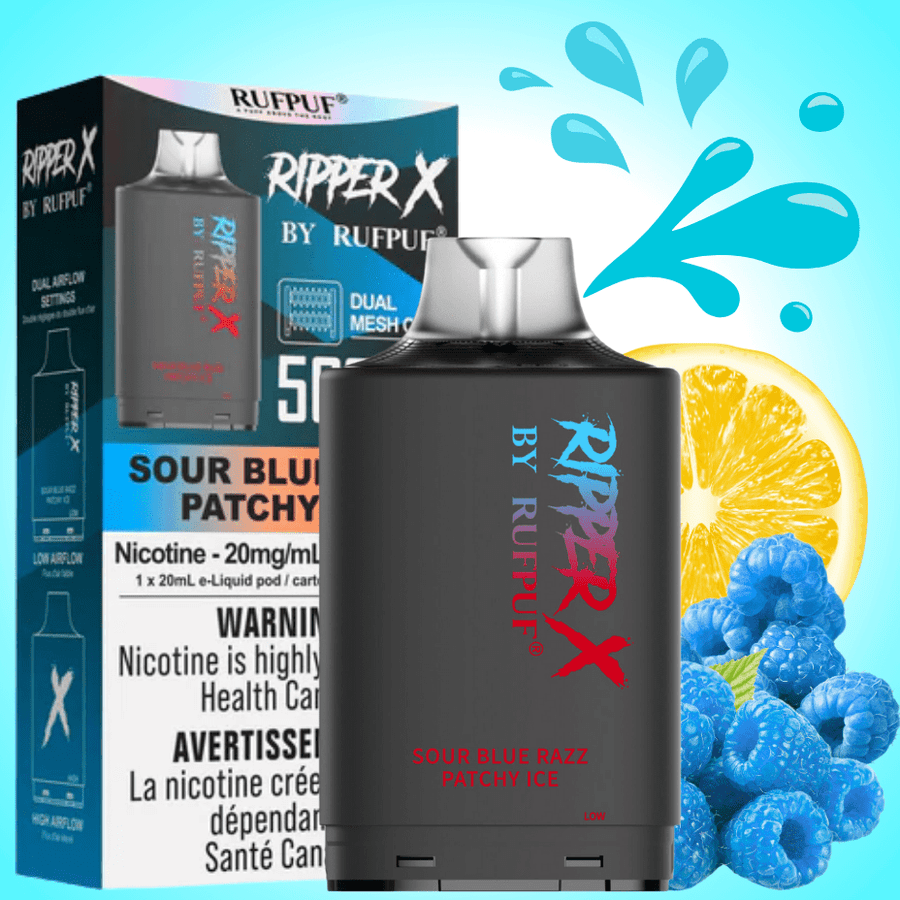 RufPuf Ripper X 50K Turbo Pod - Sour Blue Patchy Ice Airdrie Vape SuperStore and Bong Shop Alberta Canada