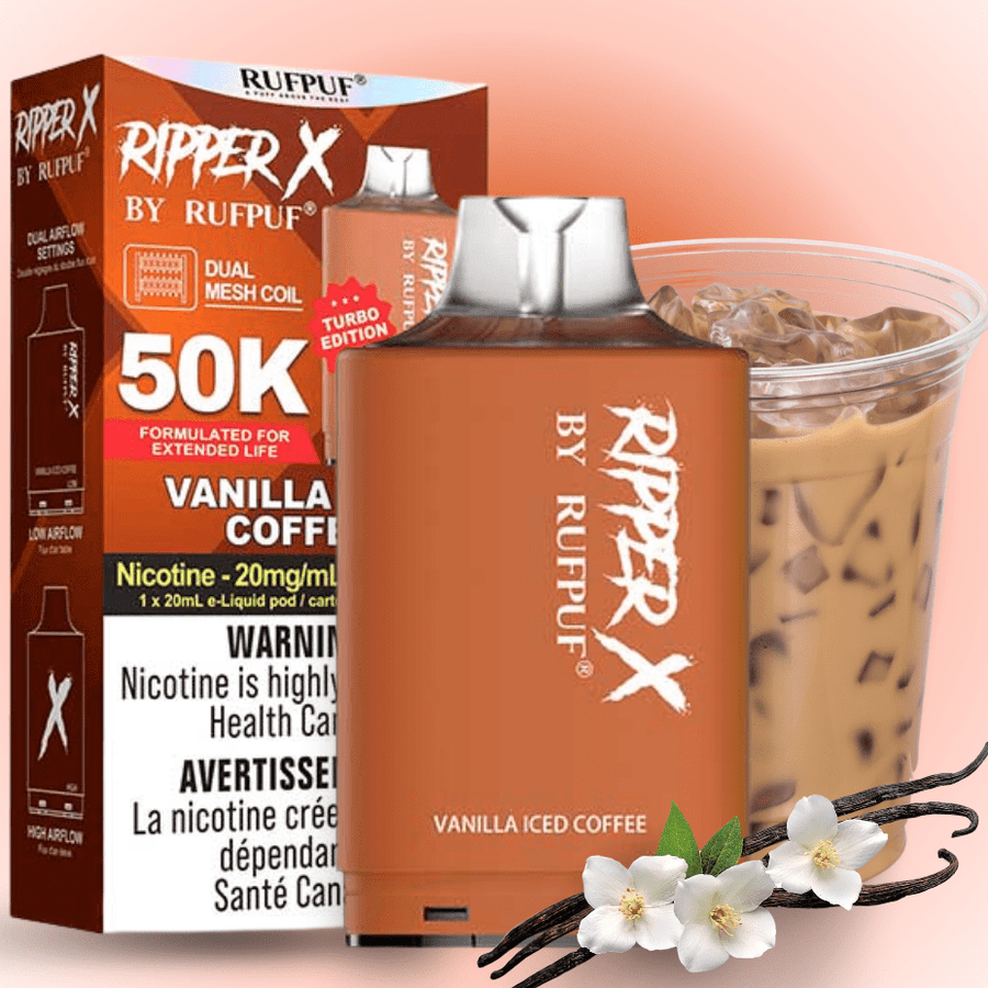 RufPuf Ripper X 50K Turbo Pod - Vanilla Iced Coffee 20mg / 50000 Puffs Airdrie Vape SuperStore and Bong Shop Alberta Canada